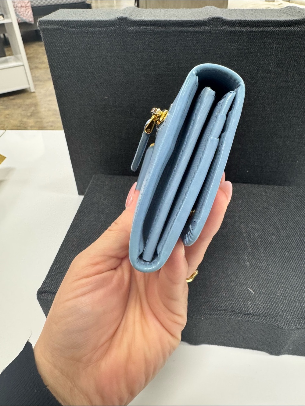 Prada Powder Blue Saffiano Leather Continental Wallet with Gold Logo - Picture 10 of 13